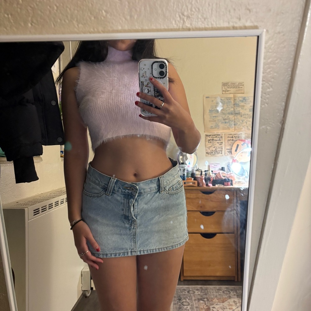 Fuzzy pink open-back tank top